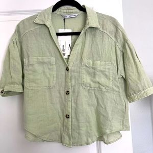 Zara Cropped Linen Button Down Women’s Shirt